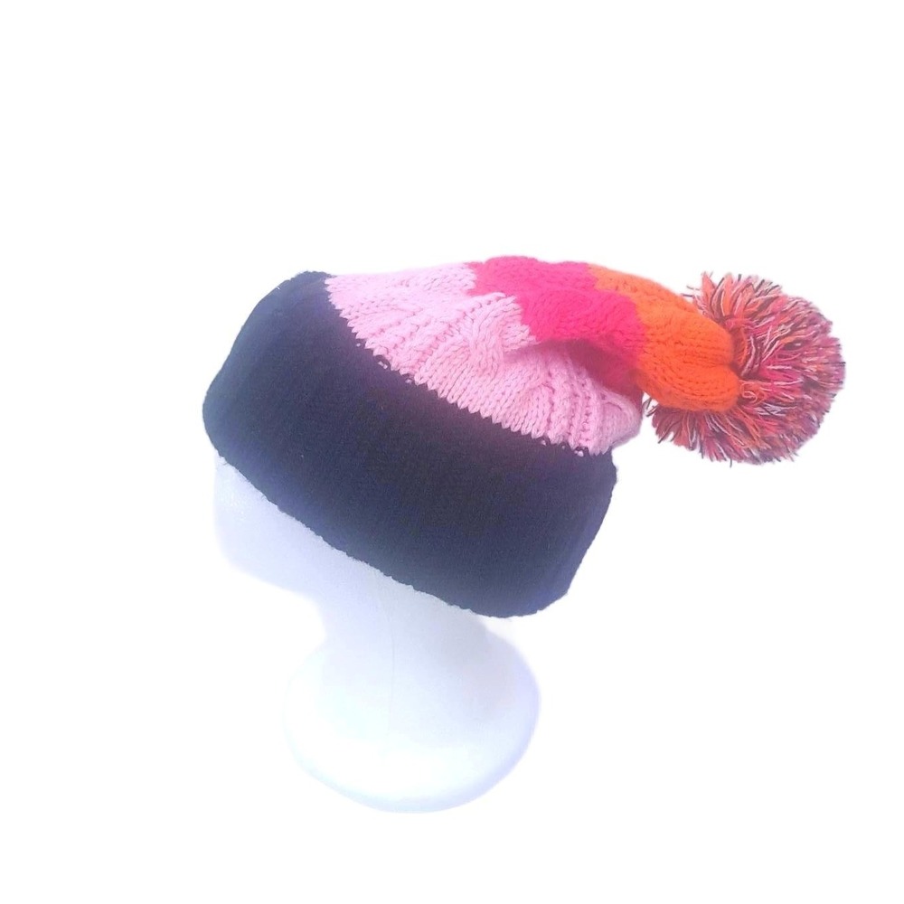 City‎ Hunter Colorblock Cable Knit Beanie Pom Pom Winter Hat Navy Pink Orange